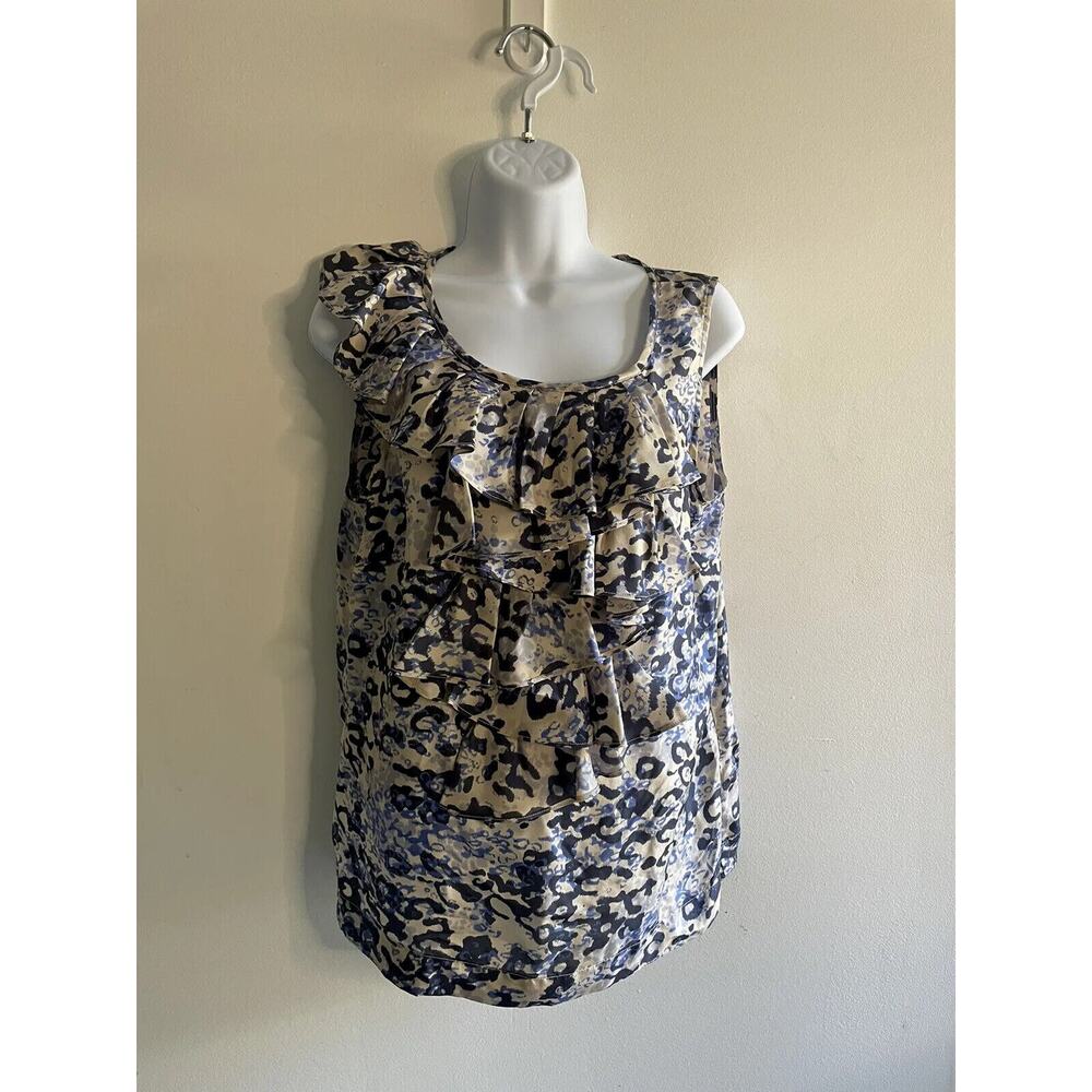 Cabi Silk Sleeveless Ruffle Front Blouse Blue White Size Women’s Size Medium